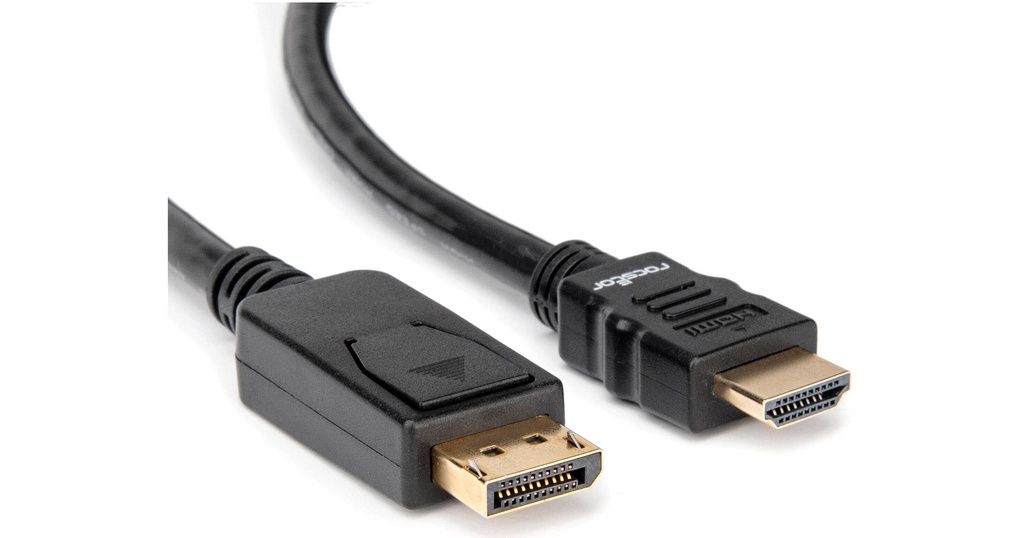 Rocstor Premium DisplayPort to HDMI Converter Cable - 6 ft - 4K - 1 Pack - For Notebook, Projector, Monitor, Ultrabook, TV, Audio/Video Device, Graphics Card, Desktop Computer - First End: 1 x DisplayPort Digital Audio/Video - Male - Second End: 1 x HDMI Digital Audio/Video - Male - Supports up to 4096 x 2160 - Gold Plated Connector - Black